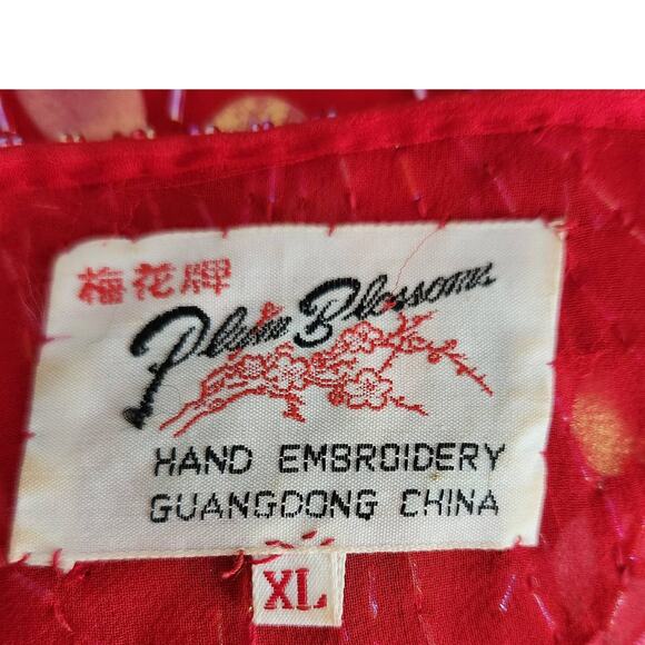 Vintage Plum Blossom Beaded Top Hand Embroidery Red XL - Picture 2 of 6